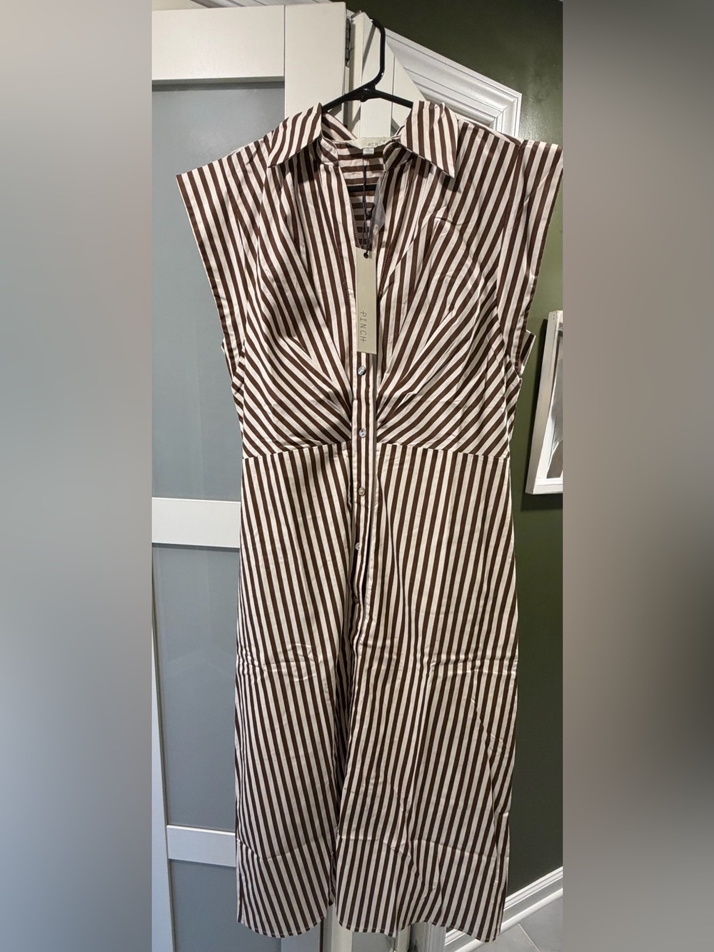 PINCH Striped Midi Dress in Brown & White Size Large NWT